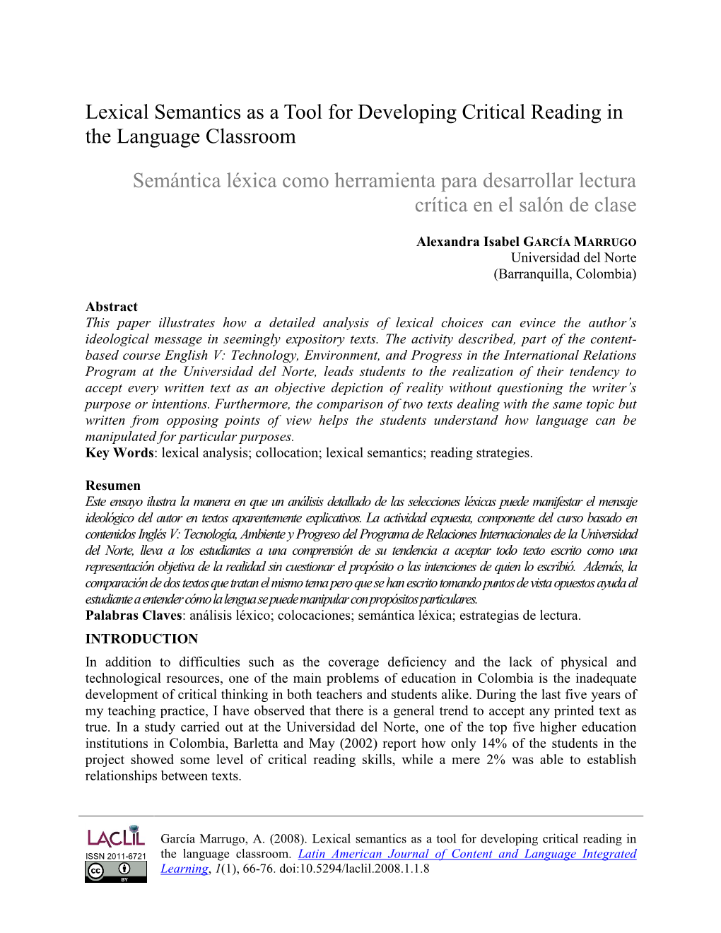 Lexical Semantics As a Tool for Developing Critical Reading in the Language Classroom