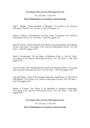 Proceedings of the American Philosophical Society Vol. 120, Num