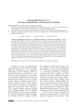 Ecogeografía Del Género Sticta (Ascomycota Liquenizados: Lobariaceae) En Colombia