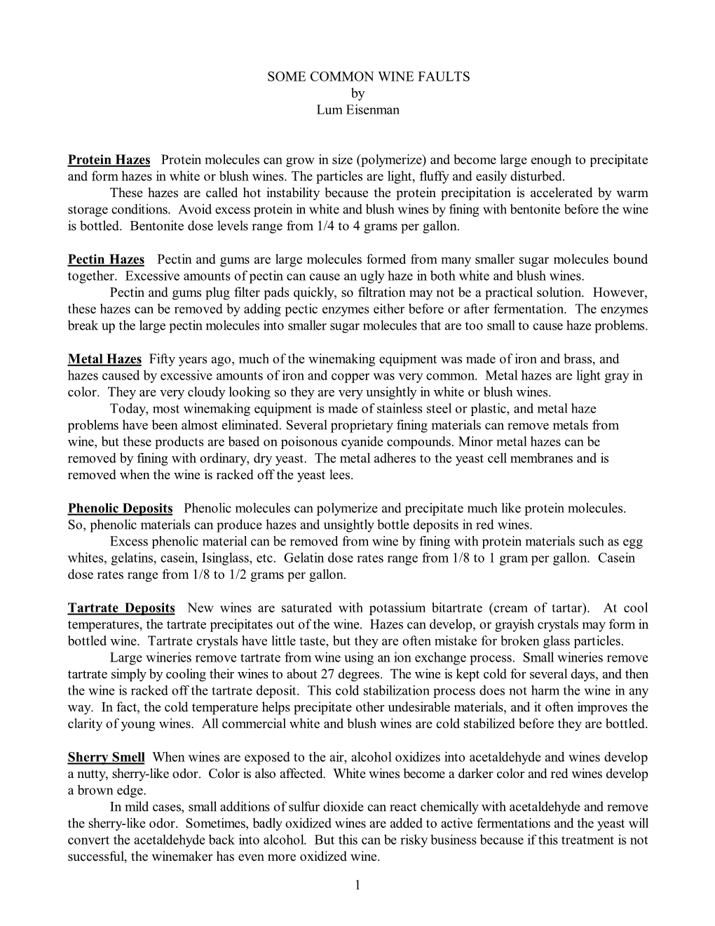 COMMON WINE FAULTS by Lum Eisenman