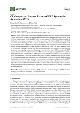 Challenges and Success Factors of ERP Systems in Australian Smes
