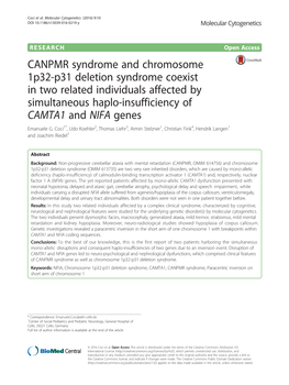 CANPMR Syndrome and Chromosome 1P32-P31 Deletion