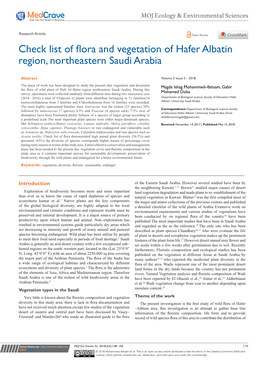 Check List of Flora and Vegetation of Hafer Albatin Region, Northeastern Saudi Arabia