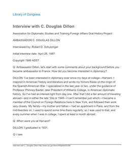 Interview with C. Douglas Dillon