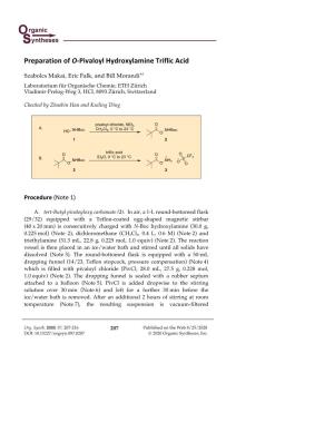 Preparation of O-Pivaloyl Hydroxylamine Triflic Acid