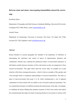 Interrogating (Im)Mobilities Aboard the Convict Ship