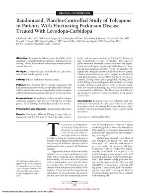 Randomized, Placebo-Controlled Study of Tolcapone in Patients with Fluctuating Parkinson Disease Treated with Levodopa-Carbidopa