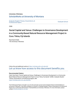 Social Capital and Vanua: Challenges to Governance Development in a Community-Based Natural Resource Management Project in Cuvu Tikina, Fiji Islands
