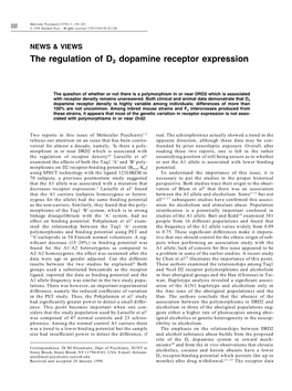 The Regulation of D2 Dopamine Receptor Expression