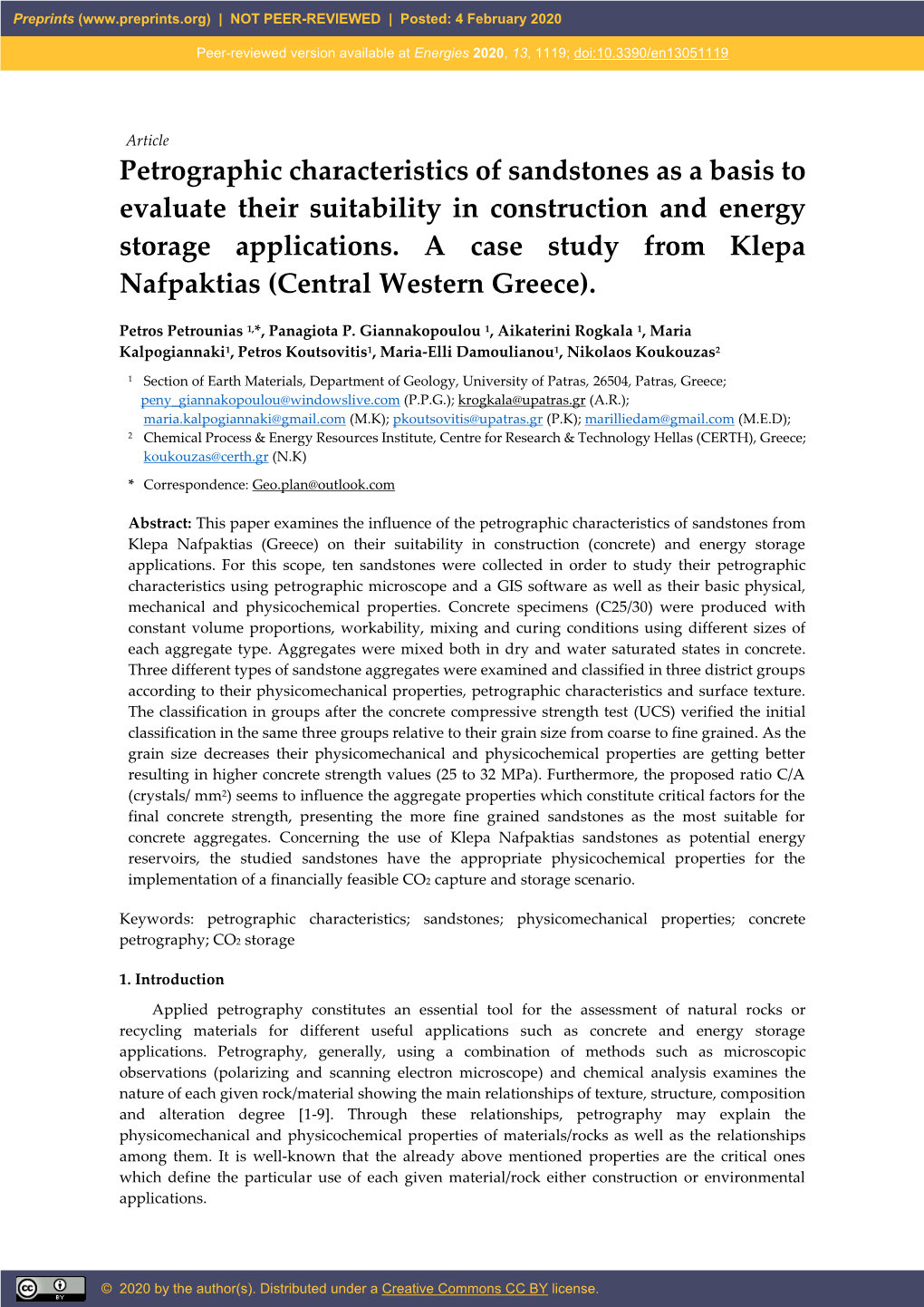 Petrographic Characteristics of Sandstones As a Basis to Evaluate Their Suitability in Construction and Energy Storage Applications