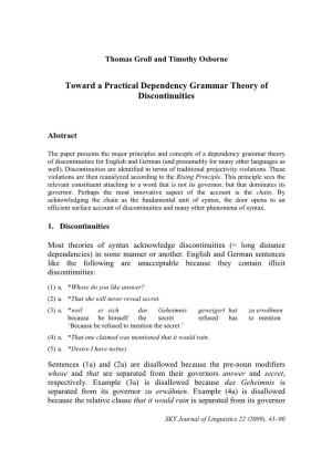 Toward a Practical Dependency Grammar Theory of Discontinuities