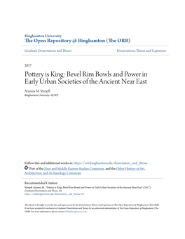 Pottery Is King: Bevel Rim Bowls and Power in Early Urban Societies of the Ancient Near East Arianna M