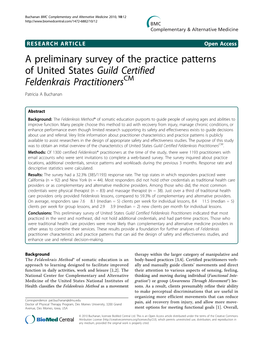 A Preliminary Survey of the Practice Patterns of United States Guild Certified Feldenkrais Practitionerscm