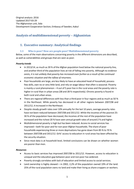 Analysis of Multidimensional Poverty – Afghanistan 1. Executive Summary