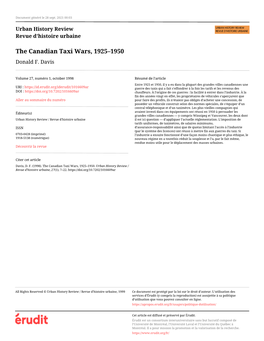The Canadian Taxi Wars, 1925–1950 Donald F
