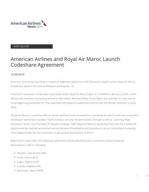 American Airlines and Royal Air Maroc Launch Codeshare Agreement