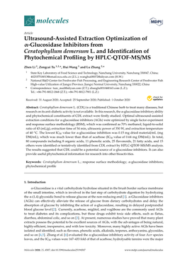Ultrasound-Assisted Extraction Optimization of Α-Glucosidase Inhibitors from Ceratophyllum Demersum L