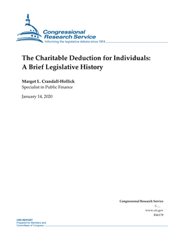 The Charitable Deduction for Individuals: a Brief Legislative History