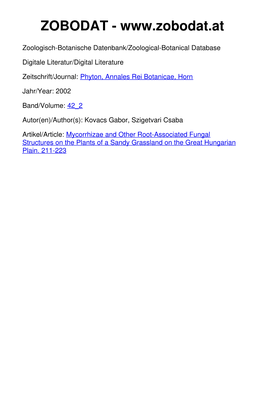 Mycorrhizae and Other Root-Associated Fungal Structures on the Plants of a Sandy Grassland on the Great Hungarian Plain