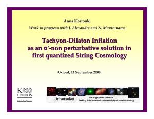 Tachyon-Dilaton Inflation As an Α'-Non Perturbative Solution in First