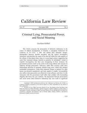 Criminal Lying, Prosecutorial Power, and Social Meaning