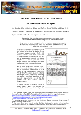 The Jihad and Reform Front” Condemns