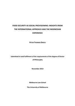 Food Security As Social Provisioning: Insights from the International Approach and the Indonesian Experience