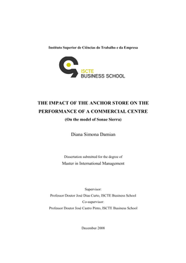 THE IMPACT of the ANCHOR STORE on the PERFORMANCE of a COMMERCIAL CENTRE (On the Model of Sonae Sierra)