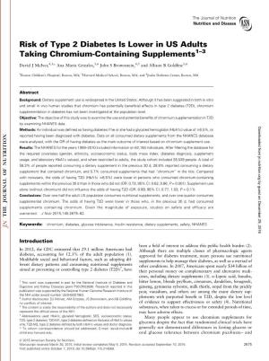 Risk of Type 2 Diabetes Is Lower in US Adults Taking Chromium-Containing Supplements1–3
