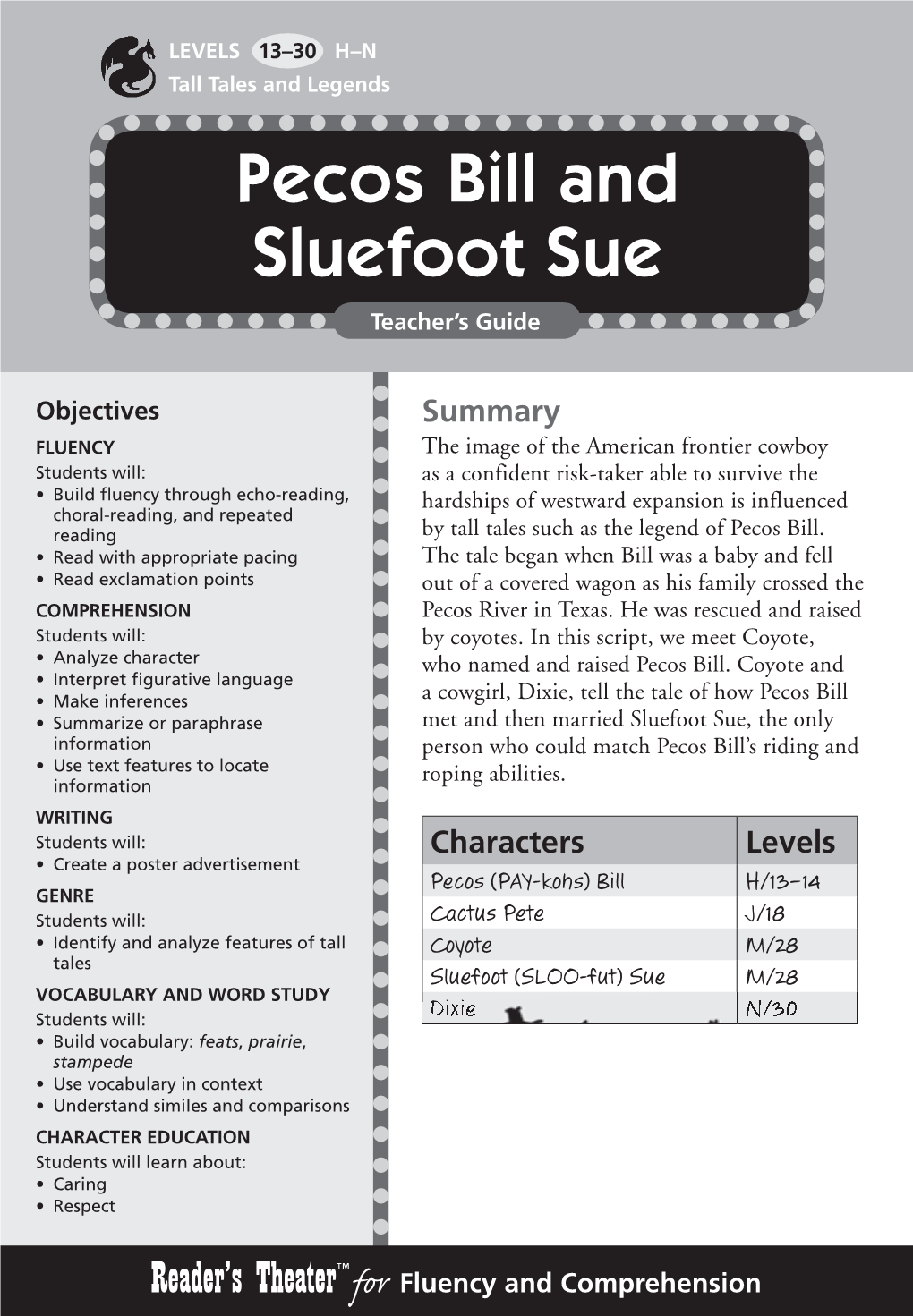 Pecos Bill and Sluefoot Sue Teacher’S Guide