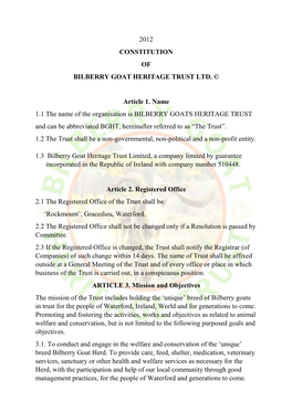 2012 Constitution of Bilberry Goat Heritage Trust Ltd