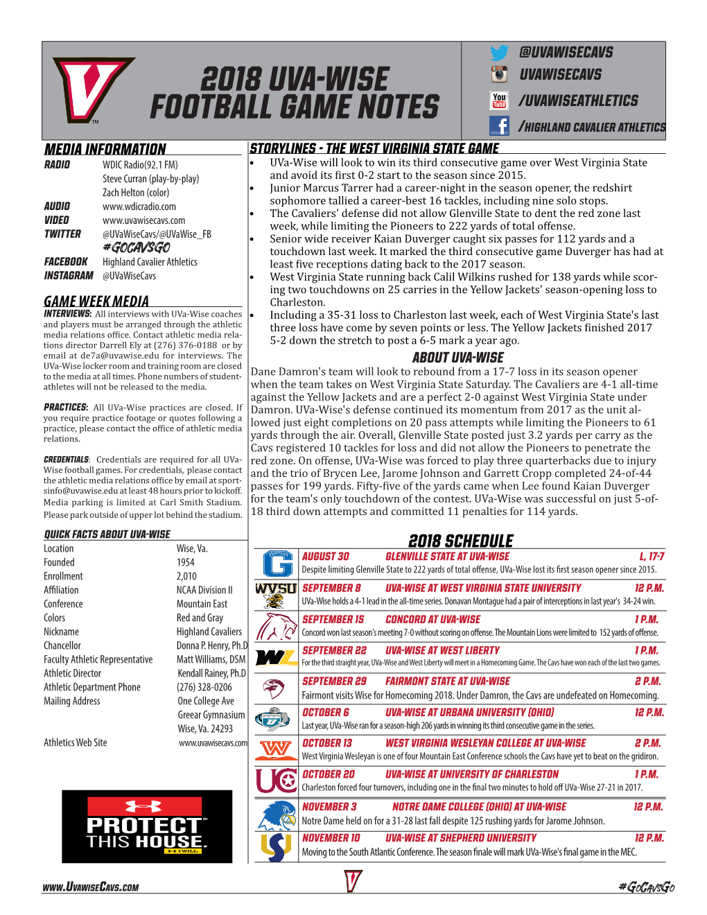 2018 Uva-Wise Football Game Notes