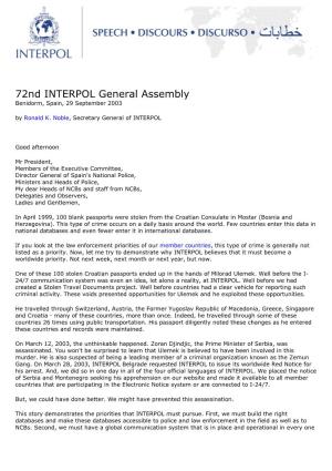 72Nd INTERPOL General Assembly Benidorm, Spain, 29 September 2003 by Ronald K