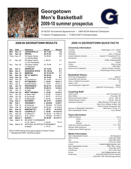 Georgetown Men's Basketball 2009-10 Summer Prospectus