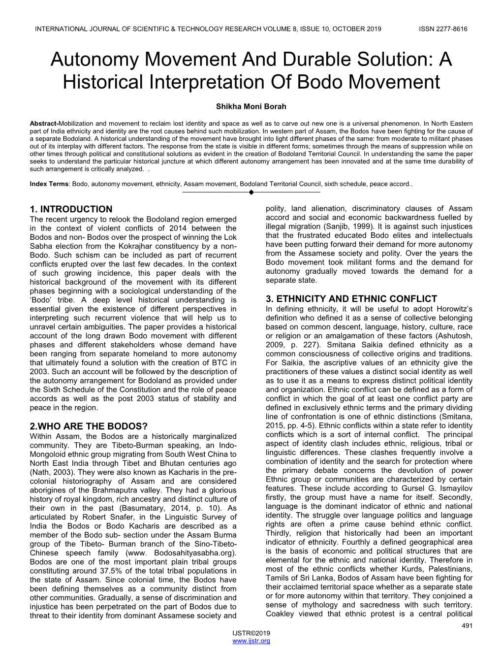 Autonomy Movement and Durable Solution: a Historical Interpretation of Bodo Movement