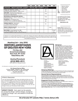 Debtors Anonymous of Greater New York, P.O