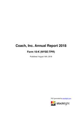 Coach, Inc. Annual Report 2018