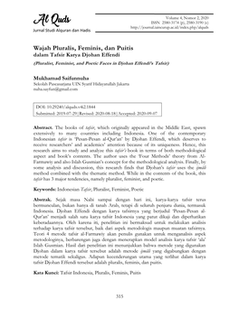 Wajah Pluralis, Feminis, Dan Puitis Dalam Tafsir Karya Djohan Effendi (Pluralist, Feminist, and Poetic Faces in Djohan Effendi’S Tafsir)
