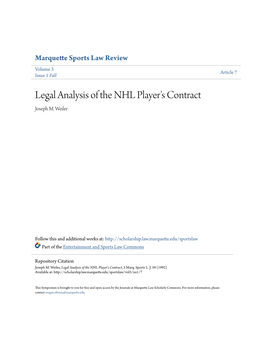 Legal Analysis of the NHL Player's Contract Joseph M