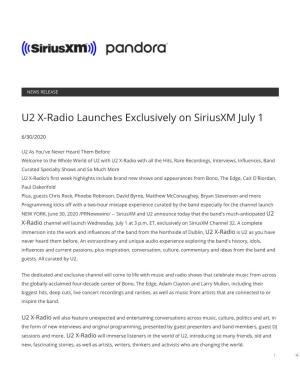U2 X-Radio Launches Exclusively on Siriusxm July 1
