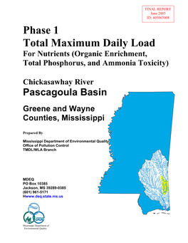 Phase 1 Total Maximum Daily Load for Nutrients (Organic Enrichment, Total Phosphorus, and Ammonia Toxicity)