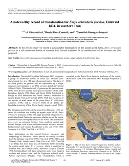 A Noteworthy Record of Translocation for Emys Orbicularis Persica, Eichwald 1831, in Southern Iran