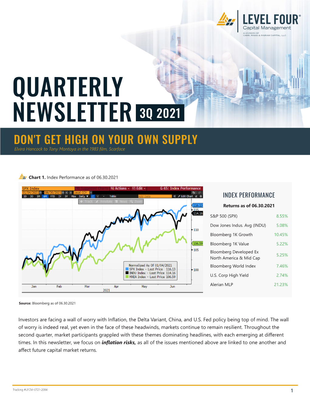 QUARTERLY NEWSLETTER 3Q 2021 DON't GET HIGH on YOUR OWN SUPPLY Elvira Hancock to Tony Montoya in the 1983 Film, Scarface