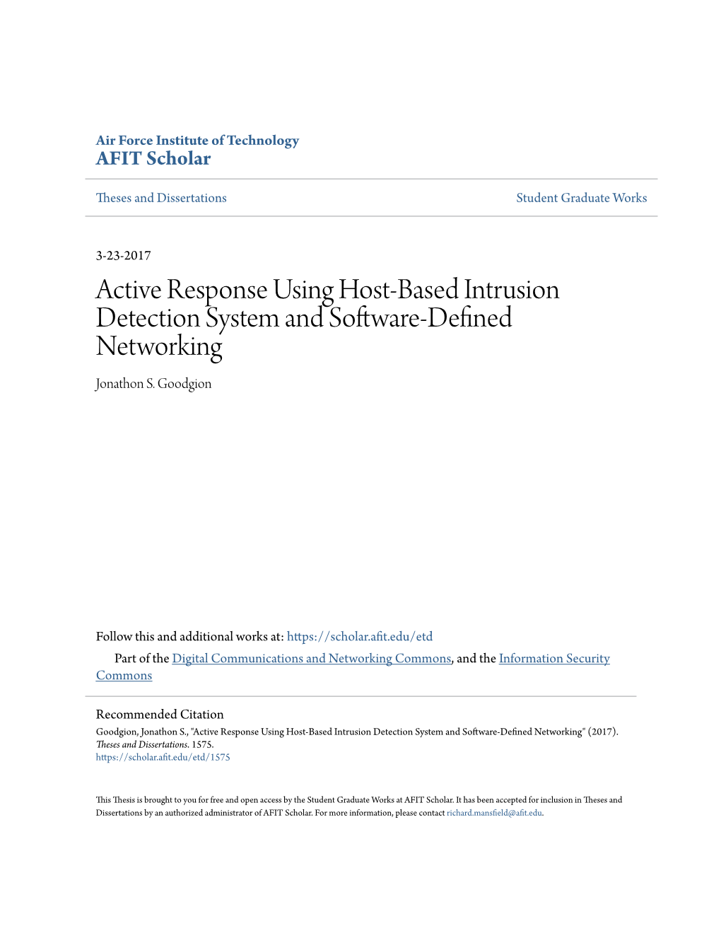 Active Response Using Host-Based Intrusion Detection System and Software-Defined Networking Jonathon S