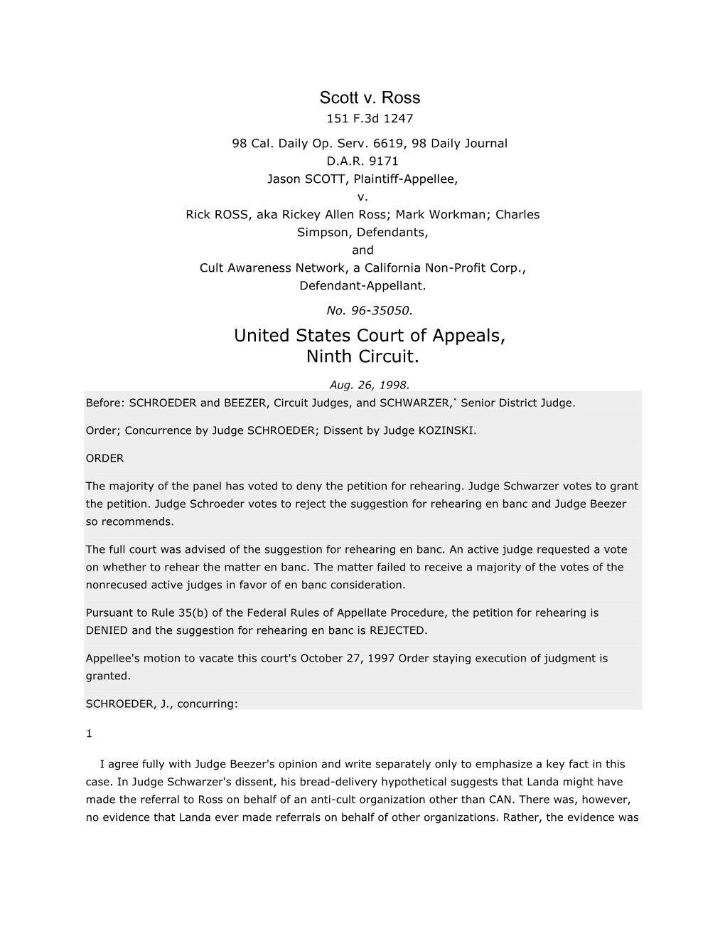 Scott V. Ross United States Court of Appeals, Ninth Circuit