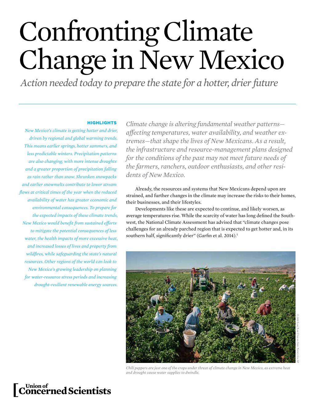 Confronting Climate Change in New Mexico Action Needed Today to Prepare the State for a Hotter, Drier Future