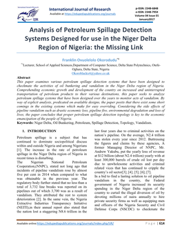 Analysis of Petroleum Spillage Detection Systems Designed for Use in the Niger Delta Region of Nigeria: the Missing Link