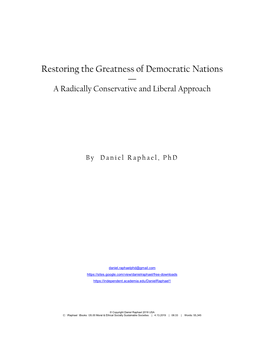 Restoring the Greatness of Democratic Nations — a Radically Conservative and Liberal Approach