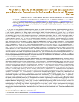 Abundance, Density and Habitat Use of Lowland Paca (Cuniculus Paca, Rodentia: Cuniculidae) in the Lacandon Rainforest, Chiapas, Mexico