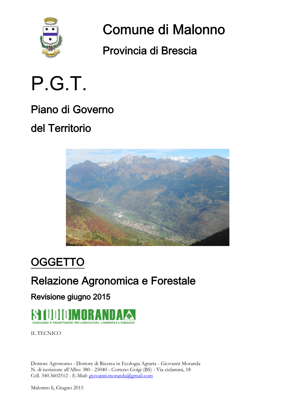 Relazione Agronomica Forestale Del Comune Di Corteno Golgi